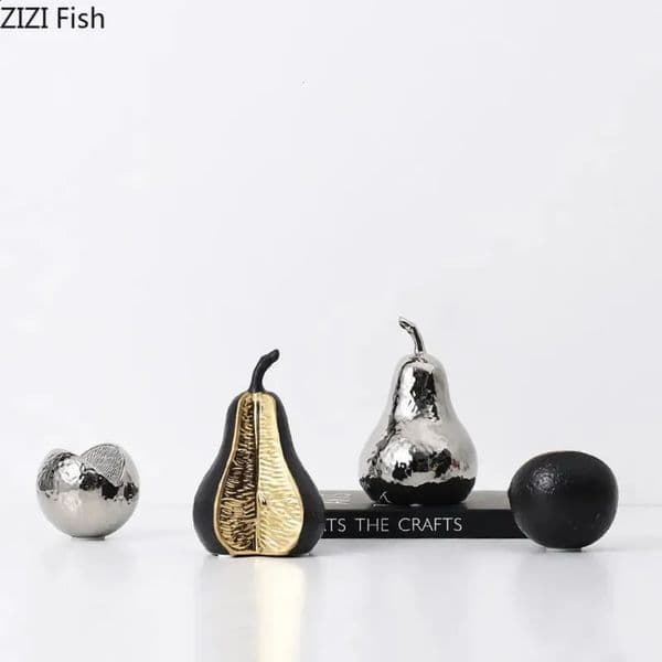 Yard Decor landscape Electroplated Ceramic Ornaments Tangerine Pear Sculpture Statue Fruit Home Decoration Accessories Crafts Figurines Garden Ornament 7