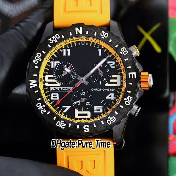 New 44mm Endurance Pro X82310A41B1S1 Quartz Chronograph Mens Watch Black Dial Yellow Inner PVD Black Steel Case Yellw Rubber Strap Gents Watches Pure_Time C150C