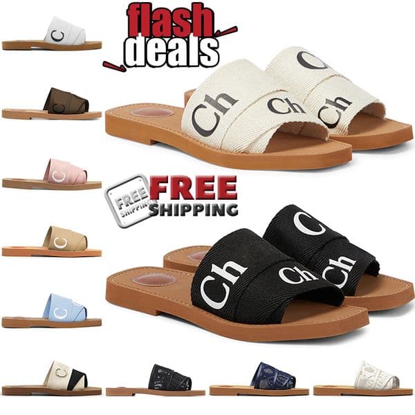 Designer chole sandals women woody slippers mules heels flat sandal slides canvas beige black white pink womens fashion outdoor beach summer slipper shoes