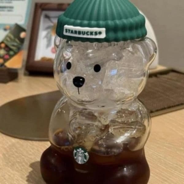 2026 STOCK Star Bucks Glass Bear Cup Straw perfume Cute Transparent Tumbler With cologne Hat For Iced Coffee Cold Drink Christmas Tree Gift Charistmas New Year