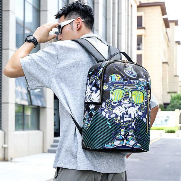 New style backpack for middle and high school students, new college student backpack, graffiti design, lightweight, load-reducing, spine-protecting backpack