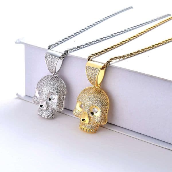 European American cute skull pendant hip-hop necklace, fashionable and trendy, fully inlaid with zircon, personalized couple's collarbone chain