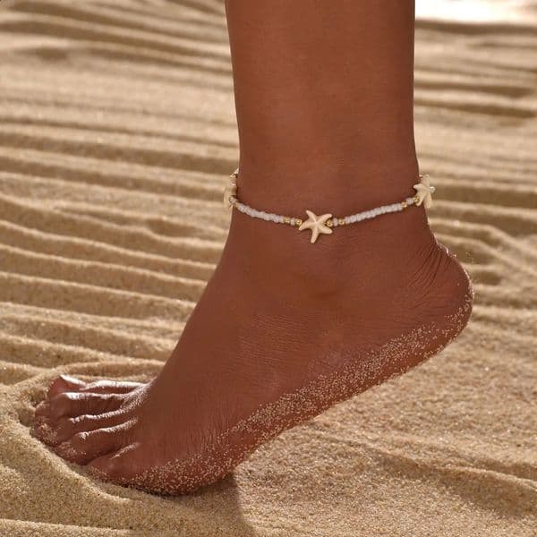 Simple Beaded Weaving Adjustable Starfish Anklets For Women Rope Chain Ankle Bracelet Beach Jewelry Summer Accessories 260424