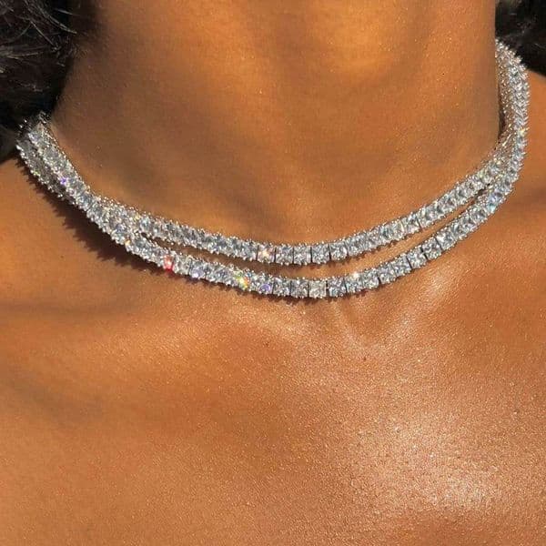 5mm Square Zircon Tennis Chain Womens Hip Hop Necklace New Model