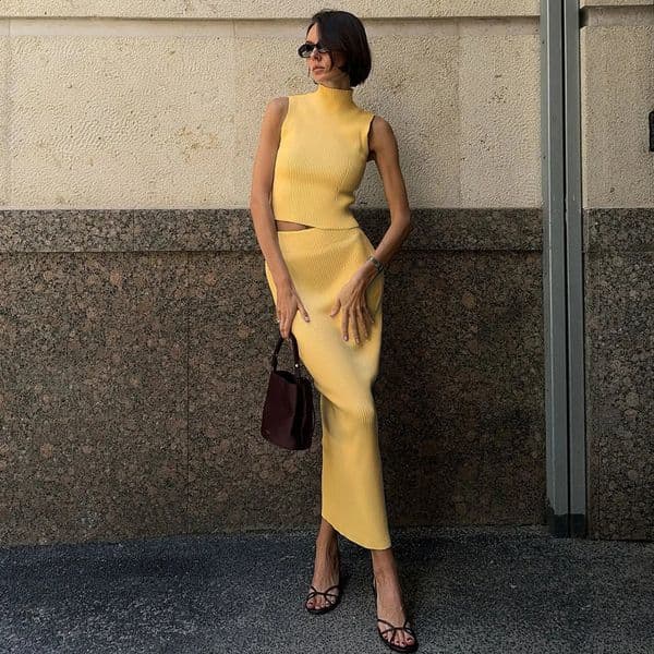 Tuularose Spring Long Skirt Two Piece Womens Elegant Knit Sleeveless Vest Top Slim Long Skirt Set Casual Female Long Skirt Set 260424