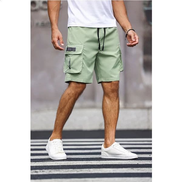 Mens Multicolor Drawstring Cargo Shorts Solid Color Pants with Pockets Casual Summer Shorts 260424