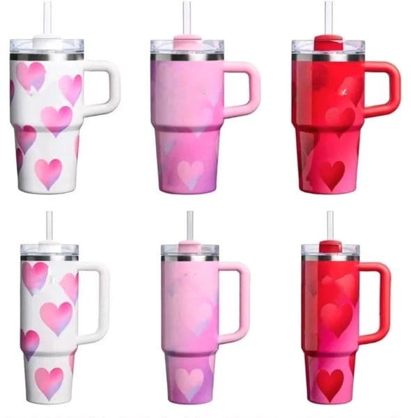 Luxury Designer Decor US Stock Water Bottle 40Oz Tumbler Target Valentines Day 2026 Powder Pink Rouge Red Heart Mugs 20Oz Cups room Gift Lim 7