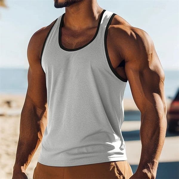 Simple Contrasting Colors Tank Top For Men Summer Fashion Sleeveless 3D Printed Gym Vest Casual Oversized Quick Dry Sports Tees 260424
