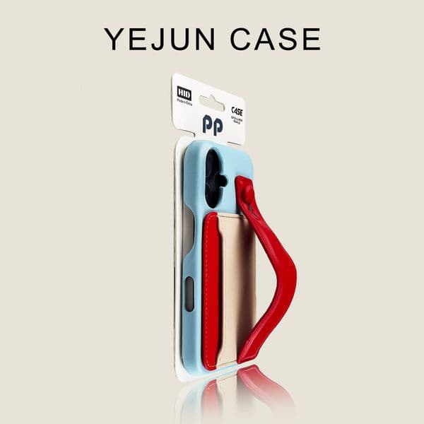 Suitable for iPhone 16/16 17 Blue Case Red Wrist Strap Apple 16 Pro Max Color Block Card Holder 15