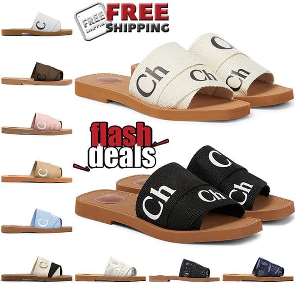 Free shipping designer sandals women woody slippers mules heels flat sandal slides canvas beige black white pink womens fashion outdoor beach slipper shoes 35-42