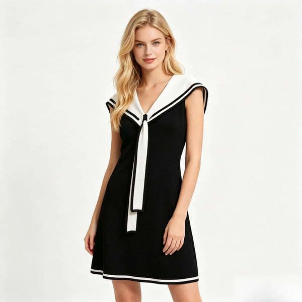 Designer high-end women's summer new college style youth casual fashion navy collar women's sleeveless dress