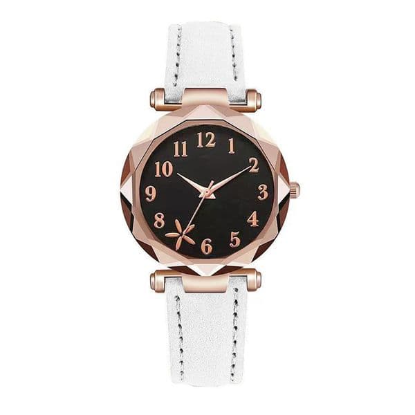 New Arrival Elegant Floral Second Hand Ladies Watch Rhinestone Cut Bezel Casual Leather Band Quartz Waterproof Women Wrist Watch Daily Dress Accessories