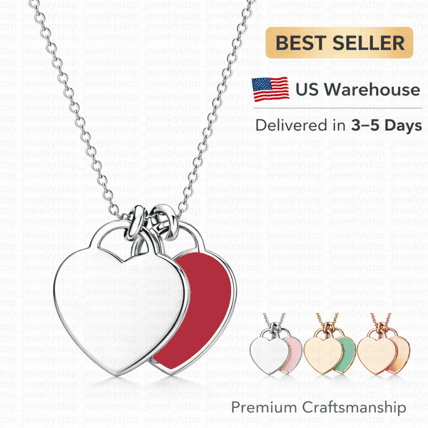 Designer Double Heart Necklace for Women Plated Pendant Jewelry Minimal Love Necklace for Daily Wear