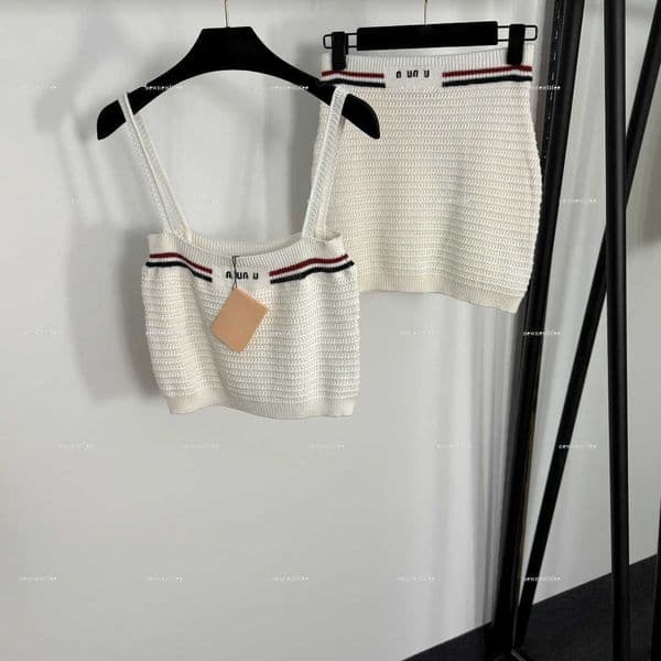 Luxury straps women vest Summer lady dresses women designer clothes knitted camisole vest+hip hugging knitted short skirt A792X16N300