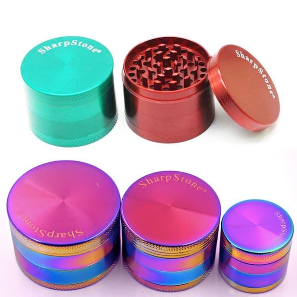 Wholesale Colorful SharpStone colorful 40mm 50mm 55mm 63mm 75mm 100mm 4layer herb grinder Portable Metal Zicn alloy Sharp Stone tobacco grinders for smoking