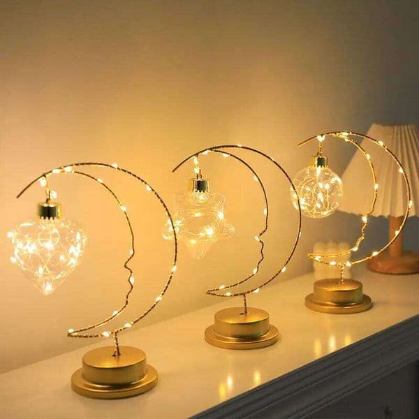 2026 Home Decoration Star Designed Light Moon Shape Indoor Ornament Small LED Night Lamp Heart Iron Material for gift