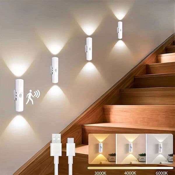 LED Double-head Wall Smart Motion Sensor Magnetic Night Light Rechargeable Spotlight for Bedroom Closet Garden Room Decor
