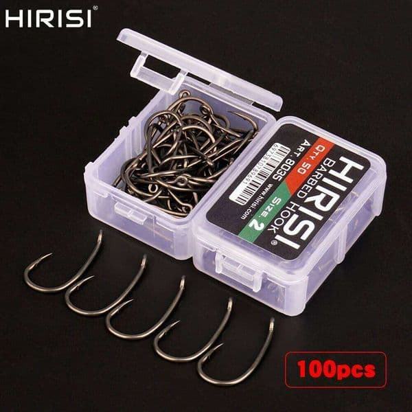 Hirisi 100pcs PTFE Coated High Carbon Stainless Steel Micro Barbed Fish Hook With Eye with Spliceable Box 8035 Fishing Tool S260422