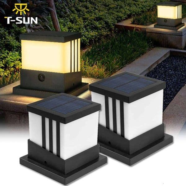T-SUN 2Packs Pillar Light IP65 Outdoor Solar Lamp For Garden Decoration Gate Fence Wall Courtyard
