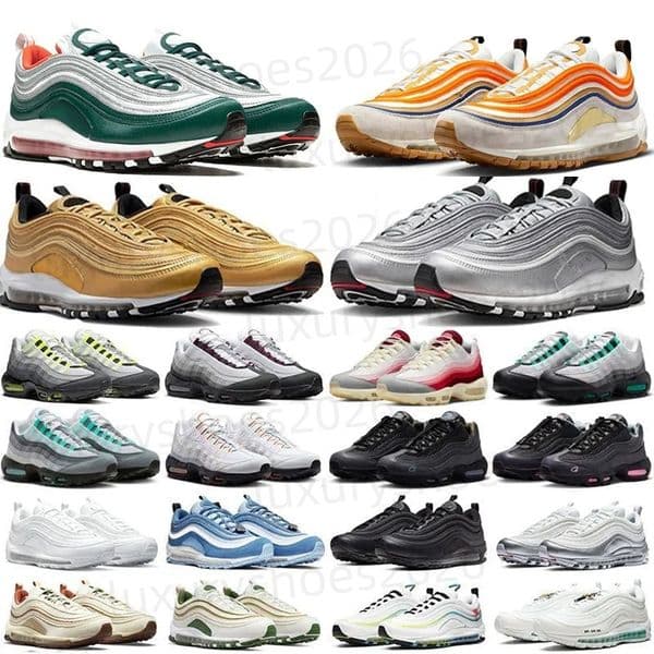 97 Men Women Running Shoes 97s Sneaker Triple Black White Sier Bleached Coral Iron Grey Metallic Gold Sail Sesame Bone Blueberry Mens Trainers Sports Sneakers