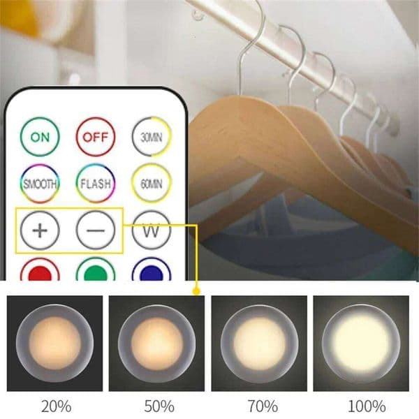 RGB Color Under Cabinet Wireless Battery LED Lights Remote Control Dimmable Wardrobe Night Lamp For Bedroom Kitchen