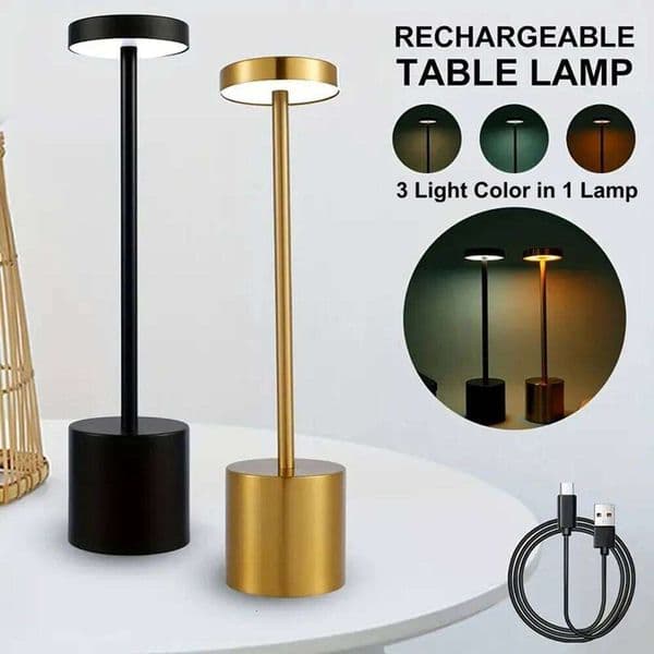 LED Metal Desk Lamp 3-Color Touch Control Adjustable Brightness USB Rechargeable Portable Bedroom Living Room Bar Decoration