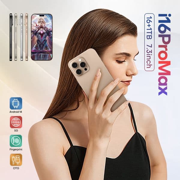 New i16ProMax Original 5G smartphone Global version Snapdragon 8 Gen3 10-core 7.3-inch perforated screen resolution 1440*3200 50MP+108MP 8000mAh IOS OTG Fast Charging