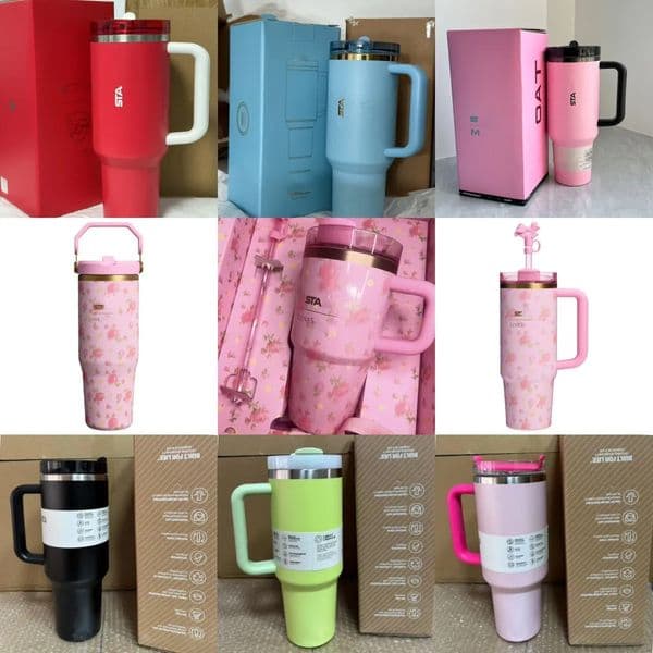 Luxury Designer Decor Water Bottle Various Styles Pink White Stainless Steel room Mug Double Wall Vacuum With Straw Car Insulation Cold Beer 7