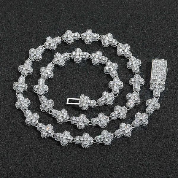 New full-diamond floral cross chain necklace, European and American hip-hop style, layered wear accessory for rappers, niche design necklace