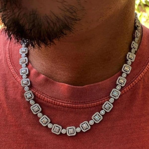 Hip-hop new style 15mm diamond-shaped zircon necklace trendy zircon-inlaid couples necklace
