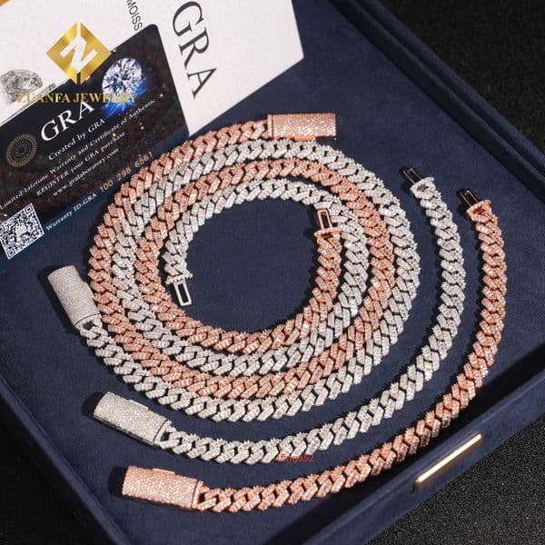 Hot Sale GRA Certificate Fashion 925 Silver Necklace 8MM Iced Out Hip Hop VVS Moissanite Cuban Link Chain Necklace