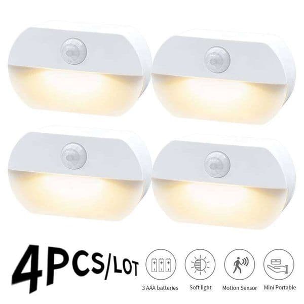4pcs Motion Sensor Light Battery Powered Cabinet Storage Kitchen Lights Wall Stair Closet Aisle Bedroom Night Lamp