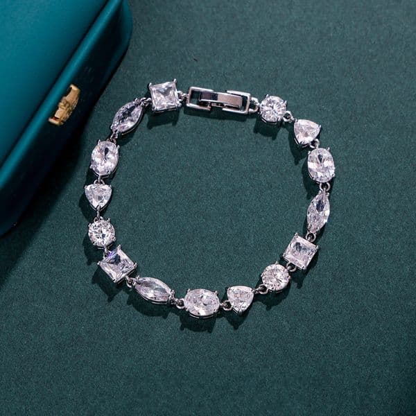 Luxury 18K Gold Fill Mixed-Cut CZ Diamond Bracelet Sparkling Multi-Shape 5A Cubic Zirconia Women Tennis Bracelet for Formal & Daily Wear