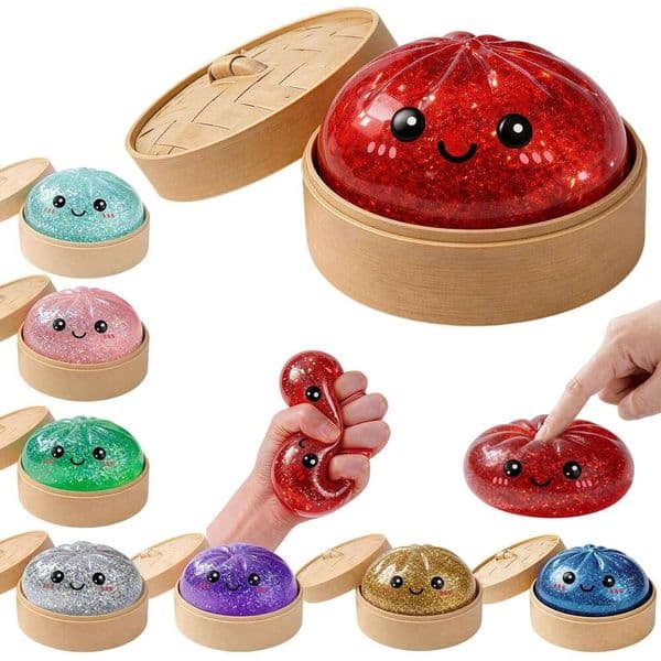 Glitter Mystery Box Squeeze Toy, Easter Squishy Dumpling Fidget Toys for Adults, Stress Relief Sensory Toy(Red)