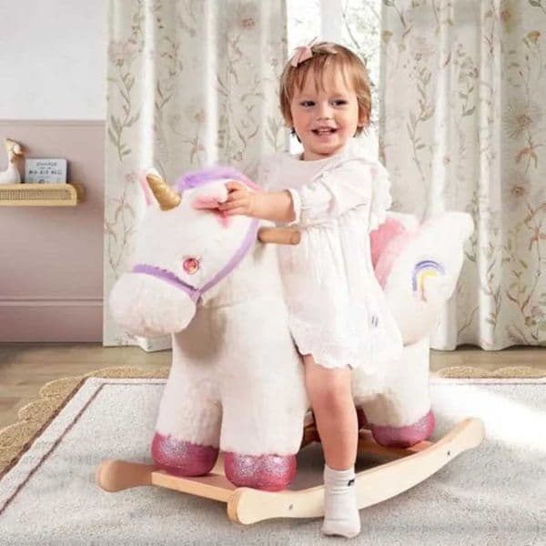 Baby Rocking HorseWooden Rocking Horse for Toddlers 1 Year Old Cute Pink Stuffed Plush Rideon Rocking Animal for Baby G S260424LMXG