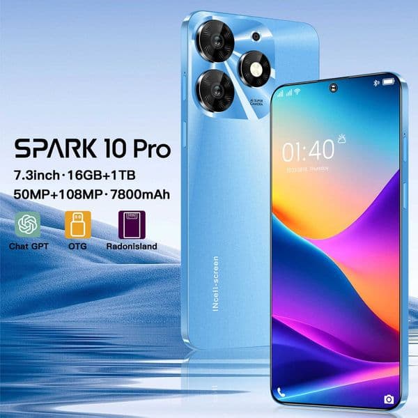 New Phone Spark 10Pro Smartphone 364TB Side Fingerprint Unlock R251206