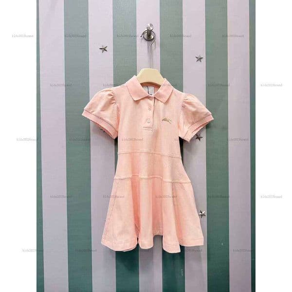 New lapel girls dress Orange design Polo shirt design Princess dress kids designer clothes Summer baby skirt A008X01N007-b