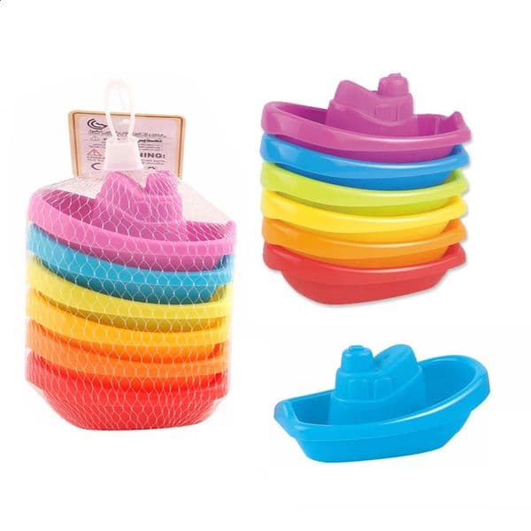 Baby Bath Toys Colorful Stacking Cups Early Educational Montessori Children Boatshaped Stacked Cup Folding Tower Gift 260424