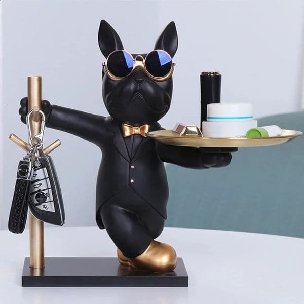 Yard Decor French Bulldog Sculpture Dog landscape Tray Key Storage And Decoration At The Entrance Home Keychain Snack Coins Holder Housewarming Gift Garden Orna 7