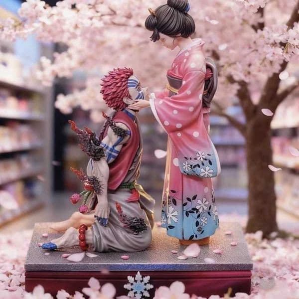 27cm Demon Slayer GK Popart Akaza Koyuki Figure Anime Collectible Model Toy Cherry Blossom Scene Statue Desktop Ornament GiftL260424