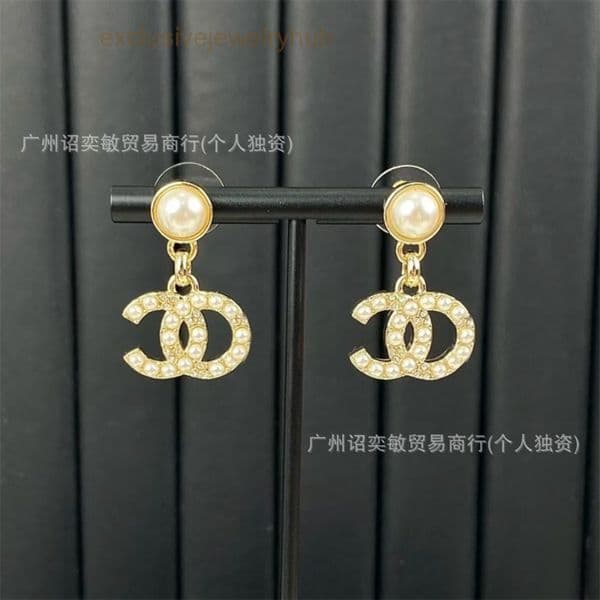 designer earrings for woman channels Diamond-encrusted Pearl Stud Earrings for Women Fashion Earrings cc earrings