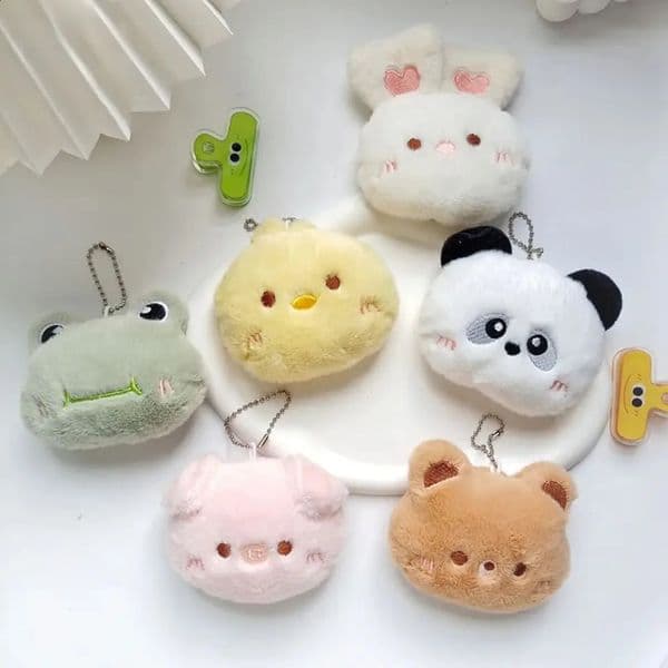 Cartoon Soft Animal Keychain Cute Plush Bear Keyring For Women Rabbit Frog Doll Backpack Pendant Ornaments Girls Gift 260424
