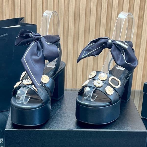 12A Women Sandal Fashion Designer Leather Thick Heeled High Heels Diamond Inlay Fashionable High Heels High Quality Thick Soled Exquisite Women's Shoes Sizes 35-42