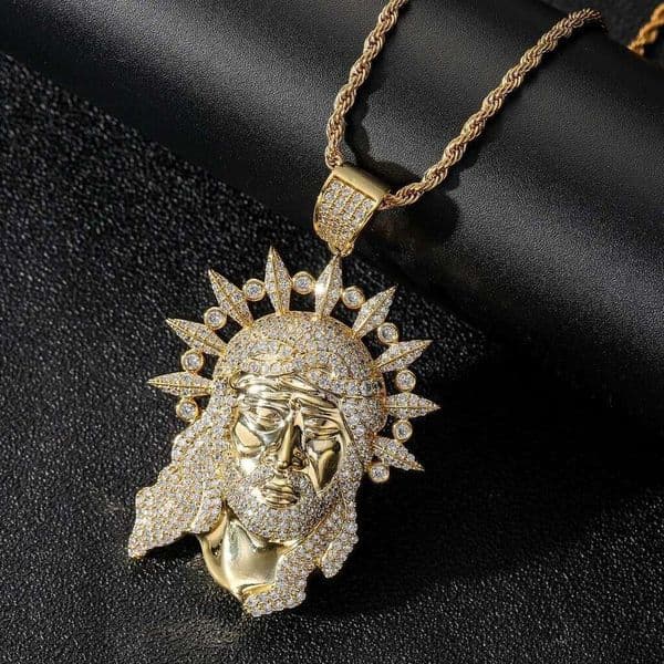 moissanite Ice with VVS Popular in Europe America: Vintage Unique Roman and Ancient Greek Head Portrait Pendant Hip-Hop Necklace Fashion Trend Accessory