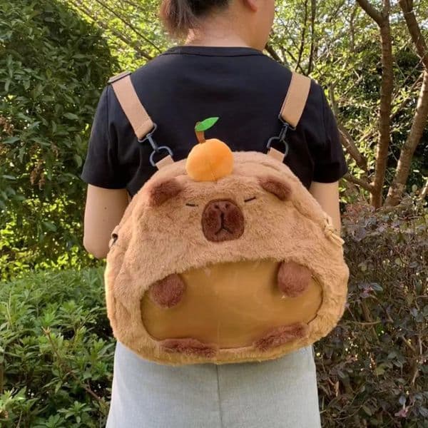 Kids Capybara Plush Backpack Large Capacity Capibara Knapsack Women Fashion Bag Kawaii Soft Animal Doll Toy Birthday Gifts 260424