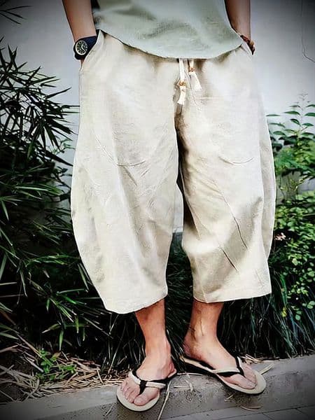 Summer Beach Cotton Linen Casual Shorts Men Japenese Wide Leg Baggy Capris Pants Male Sport Running Shorts 260424