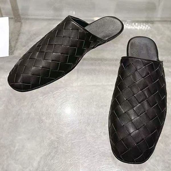 Luxury Mens Women Handcrafted Intrecciato Woven Leather Mules Backless Slip On Loafers Flat Casual Slippers Office Daily Wear