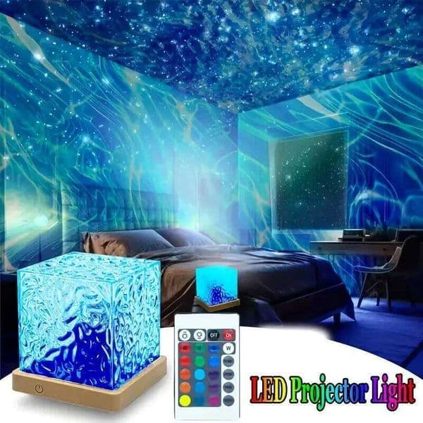 Ocean Wave Projector Light Dynamic Rotating Flame Crystal Remote 16 Colors Dimmable USB Power Supply Living Room Decor Lamp