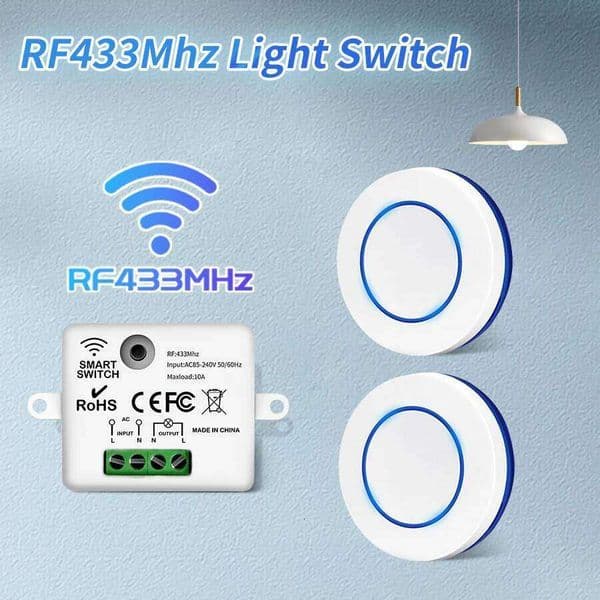 RF 433MHz Wireless Light AC 100-240V Relay Receiver Mini Round Button Switch Remote Control for Home LED Lamp 10A