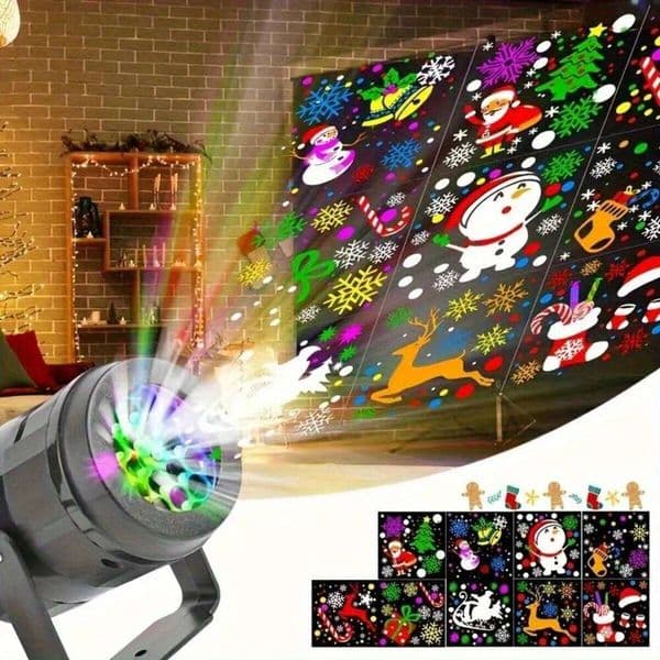 Projector Lights 16 Patterns Rotating LED Snowflake Laser Light USB Plug-in for Home Party Stage Christmas Decoration